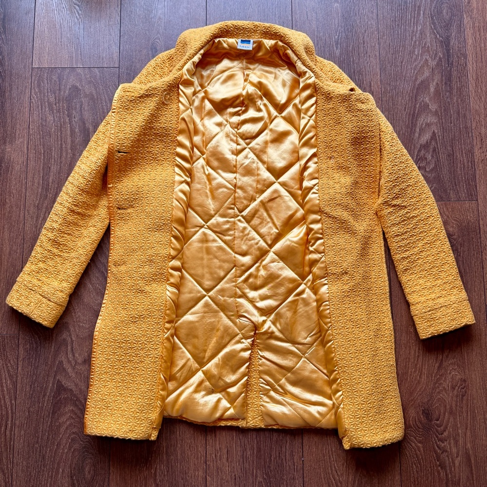 Mustard Yellow Double-Breasted Retro Pea Coat with Peter Pan Collar - Picture 11 of 11